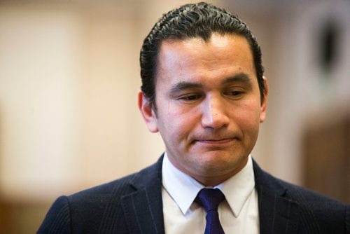 MIKAELA MACKENZIE / WINNIPEG FREE PRESS
NDP leader Wab Kinew addresses the media regarding a report regarding former MLA Stan Struthers and sexual harassment at the Manitoba Legislative Building in Winnipeg, Manitoba on Thursday, Feb. 8, 2018. 
180208 - Thursday, February 08, 2018.