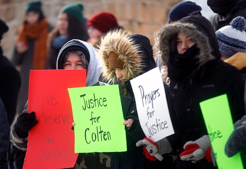 PHIL HOSSACK / Winnipeg Free Press - Rallying in the cause supporters carry banners supporting Colten Boushie at a rally at the Forks Saturday afternoon. See Alex Paul story. -  February 10, 2018