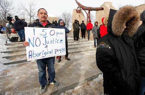 PHIL HOSSACK / Winnipeg Free Press - A man bears silent witness with his banner at the Forks Saturday afternoon. See Alex Paul's story.-  February 10, 2018