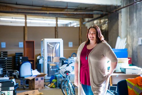 MIKAELA MACKENZIE / WINNIPEG FREE PRESS
Mother Earth Recycling centre manager Jessica Floresco poses for a portrait at the warehouse in Winnipeg, Manitoba on Monday, Feb. 12, 2018. The centre recycles things like electronics and mattresses, but also offers jobs and training to low income people to help get them on their feet.
180212 - Monday, February 12, 2018.