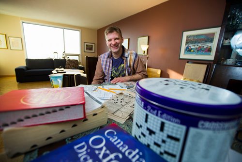MIKAELA MACKENZIE / WINNIPEG FREE PRESS
Derek Bowman, crossword puzzle designer, in his home in Winnipeg, Manitoba on Wednesday, Feb. 7, 2018. Bowman's puzzles have appeared in publications like the New York Times and the Wall Street Journal.
180207 - Wednesday, February 07, 2018.