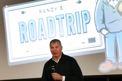 JOHN WOODS / WINNIPEG FREE PRESS
As part of his Randy's Roadtrip tour across the country, Canadian Football League Commissioner Randy Ambrosie talked to Winnipeg Blue Bomber fans at the Blue Bomber stadium Monday, February 12, 2018.
