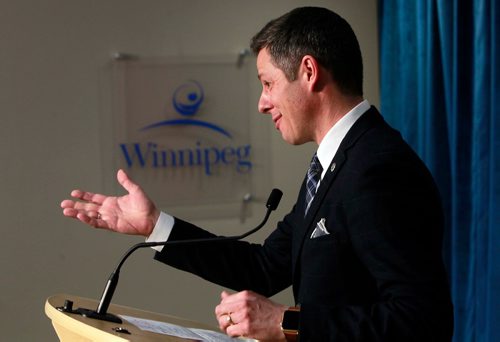 BORIS MINKEVICH / WINNIPEG FREE PRESS
City of Winnipeg Mayor Brian Bowman addresses the media in the basement media room after this mornings EPC meeting.  Feb. 13, 2018