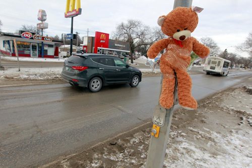 BORIS MINKEVICH / WINNIPEG FREE PRESS
Crosswalk on St. Annes Road between Varennes and Bank avenues where a boy was killed by a truck on Tuesday. Feb. 14, 2018