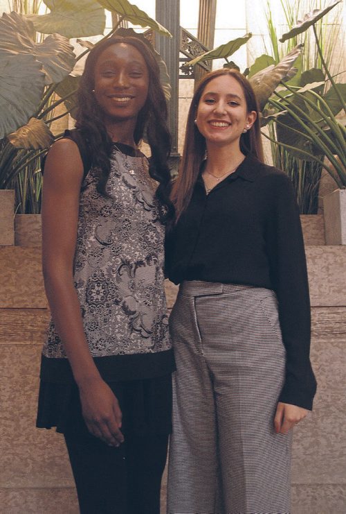 Canstar Community News Portage Collegiate's Tee-Tee Appah (left) and Kildonan East Collegiate's Giorgia Di Tria were among six students from across Manitoba who took part in the Manitoba Council for International Cooperation's Voices for Change program this year. The six students spent four days learning about international development and spoken word poetry, and wrote a collaborative piece titled "Shaping Us", which they performed at the Manitoba Legislature on Feb. 6. (SHELDON BIRNIE/CANSTAR/THE HERALD)