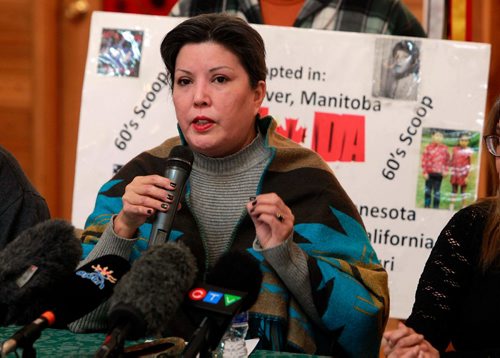 BORIS MINKEVICH / WINNIPEG FREE PRESS
Sixties Scoop Adoptees are calling the Proposed Sixties Scoop Settlement Garbage. Press conference at Thunderbird House. Coleen Rajotte, Manitoba 60 Scoop survivors group leader, speaks to the media. Alexandra Paul story. Feb. 16, 2018