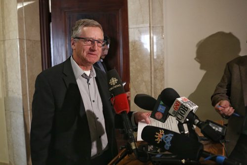 MIKE DEAL / WINNIPEG FREE PRESS
Blaine Pedersen, Growth, Enterprise and Trade Minister announces the governments conditional acceptance of proposals to operate cannabis stores. 
180216 - Friday, February 16, 2018.