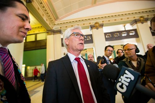 MIKAELA MACKENZIE / WINNIPEG FREE PRESS
Canadas Minister of Natural Resources, Jim Carr, answers questions from the media after announcing funding for initiatives to reduce reliance on diesel fuel in rural and remote communities in Winnipeg, Manitoba on Friday, Feb. 16, 2018. 
180216 - Friday, February 16, 2018.