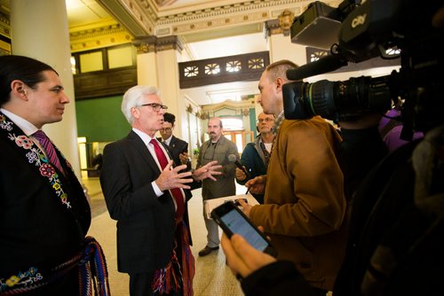 MIKAELA MACKENZIE / WINNIPEG FREE PRESS
Canadas Minister of Natural Resources, Jim Carr, answers questions from the media after announcing funding for initiatives to reduce reliance on diesel fuel in rural and remote communities in Winnipeg, Manitoba on Friday, Feb. 16, 2018. 
180216 - Friday, February 16, 2018.