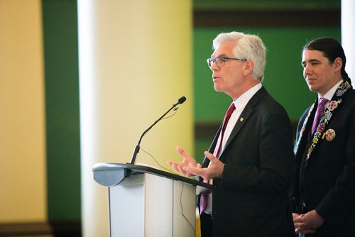 MIKAELA MACKENZIE / WINNIPEG FREE PRESS
Canadas Minister of Natural Resources, Jim Carr, announces funding for initiatives to reduce reliance on diesel fuel in rural and remote communities in Winnipeg, Manitoba on Friday, Feb. 16, 2018. 
180216 - Friday, February 16, 2018.