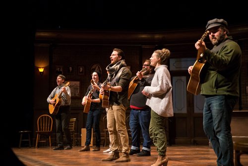 MIKAELA MACKENZIE / WINNIPEG FREE PRESS
Once musical cast members lead guitarists, singers, and other musicians in a large group rendition of "Falling Slowly" at the Royal Manitoba Theatre Centre in Winnipeg, Manitoba on Friday, Feb. 16, 2018. 
180216 - Friday, February 16, 2018.