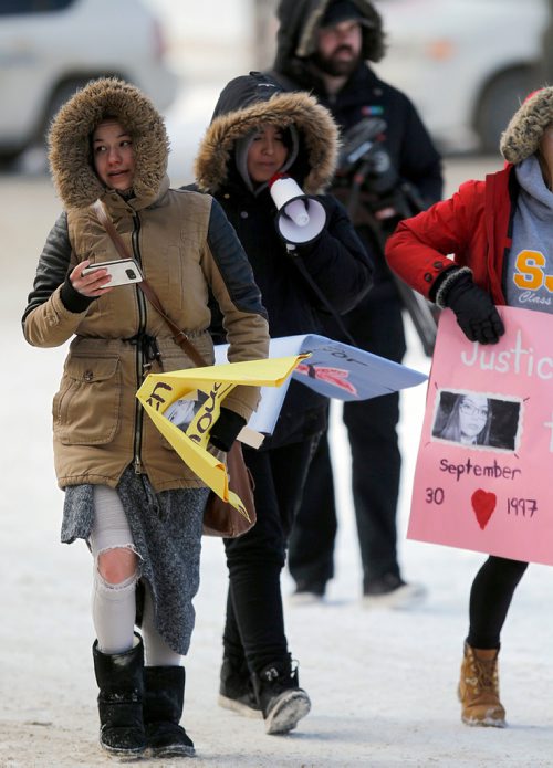 PHIL HOSSACK / WINNIPEG FREE PRESS - A couple of dozen marchers protesting the Sentence in the Serena McKay trial marched from the Legilature Saturday. See Bill Redekop story. - February 17, 2018