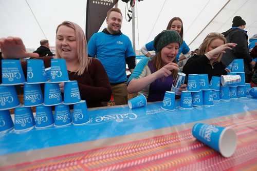 JOHN WOODS / WINNIPEG FREE PRESS
Ashlee Kern, Carole Neudorf and Ayn Sleekern play at the Festival du Voyageur in Winnipeg Sunday, February 18, 2017.