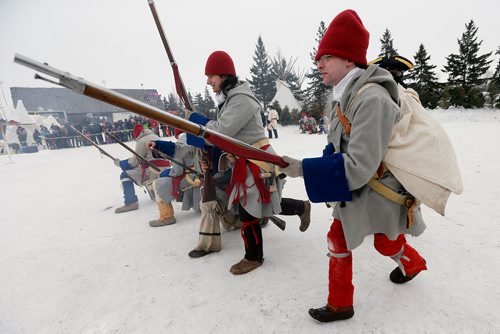 JOHN WOODS / WINNIPEG FREE PRESS
Historical actors perform a Skirmish at The Fort at the Festival du Voyageur in Winnipeg Sunday, February 18, 2017.