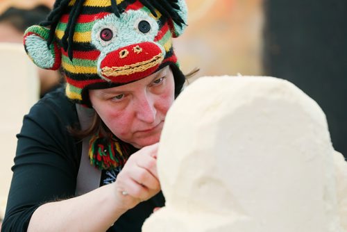 JOHN WOODS / WINNIPEG FREE PRESS
Theressa Wright from Saskatchewan carves cheese in a cheese carving competition at the Festival du Voyageur in Winnipeg Sunday, February 18, 2017.