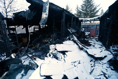 JOHN WOODS / WINNIPEG FREE PRESS
The damage that resulted after a fire ripped through Al Simmons' prop trailers at his home in Anola Sunday, February 18, 2017.