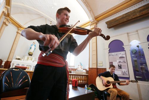 JOHN WOODS / WINNIPEG FREE PRESS
Miguel and Cabrel Sorin entertain at the St Boniface Museum in Winnipeg Monday, February 19, 2018. In honour of Louis Riel Day, the Manitoba Metis Federation and Le Musee de Saint-Boniface will be hosting a free Louis Rield Day Celebration.