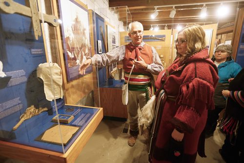 JOHN WOODS / WINNIPEG FREE PRESS
Philippe Mailhot, former director of the St. Boniface Museum, shows Michelle Sorin Louis Riel memorabilia during a tour to at the St Boniface Museum in Winnipeg Monday, February 19, 2018. In honour of Louis Riel Day, the Manitoba Metis Federation and Le Musee de Saint-Boniface will be hosting a free Louis Rield Day Celebration.