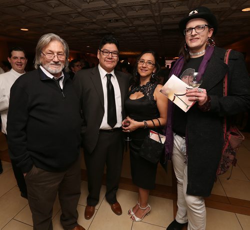 JASON HALSTEAD / WINNIPEG FREE PRESS

L-R: Al Wiebe (chair of the Canadian Lived Experience Advisory Council), Malcolm Cook, Selena Kern and Levi Foy at Main Street Project's second Runway to Change fashion show fundraiser on Feb. 10, 2018 at the Fort Garry Hotel. (See Social Page)