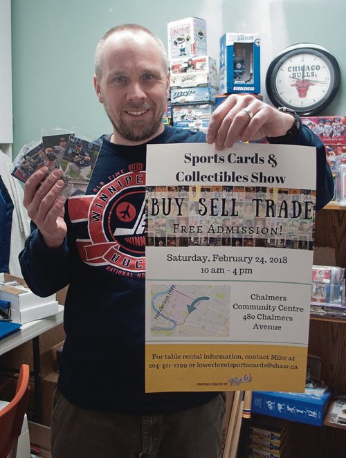 Canstar Community News Mike Bergmann of Lower Level Sports is helping organize a sports cards and collectibles show at Chalmers Community Centre (480 Chalmers Ave.) on Feb. 24. Proceeds from the table rentals at the show will help the Giants Baseball Club provide low cost baseball opportunities for neighbourhood kids. (SHELDON BIRNIE/CANSTAR/THE HERALD)