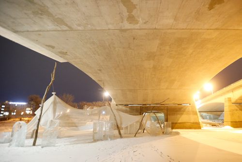 JOHN WOODS / WINNIPEG FREE PRESS
Temple of Lost Things sits under The Norwood Bridge and is part of the Warming Hut exhibit on the Red and Assiniboine Rivers in Winnipeg Tuesday, February 20, 2018.