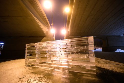 JOHN WOODS / WINNIPEG FREE PRESS
An ice block sculpture sits under the Norwood Bridge and is part of the Warming Hut exhibit on the Red and Assiniboine Rivers in Winnipeg Tuesday, February 20, 2018.