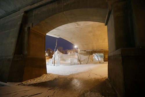 JOHN WOODS / WINNIPEG FREE PRESS
Temple of Lost Things sits under The Norwood Bridge and is part of the Warming Hut exhibit on the Red and Assiniboine Rivers in Winnipeg Tuesday, February 20, 2018.