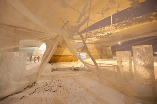 JOHN WOODS / WINNIPEG FREE PRESS
Temple of Lost Things sits under The Norwood Bridge and is part of the Warming Hut exhibit on the Red and Assiniboine Rivers in Winnipeg Tuesday, February 20, 2018.