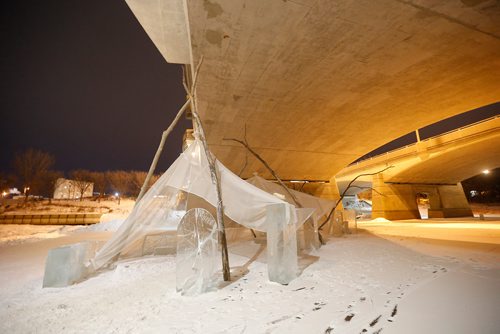 JOHN WOODS / WINNIPEG FREE PRESS
Temple of Lost Things sits under The Norwood Bridge and is part of the Warming Hut exhibit on the Red and Assiniboine Rivers in Winnipeg Tuesday, February 20, 2018.