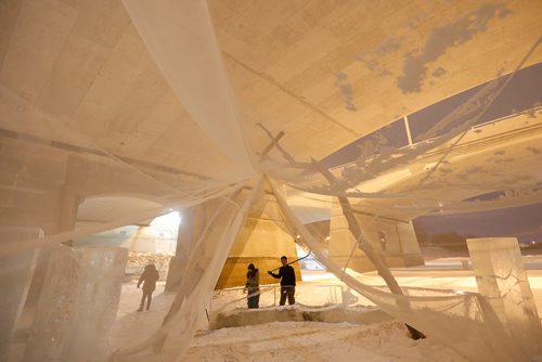 JOHN WOODS / WINNIPEG FREE PRESS
Temple of Lost Things sits under The Norwood Bridge and is part of the Warming Hut exhibit on the Red and Assiniboine Rivers in Winnipeg Tuesday, February 20, 2018.