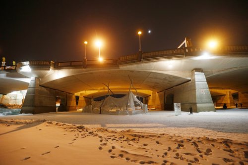 JOHN WOODS / WINNIPEG FREE PRESS
Temple of Lost Things sits under The Norwood Bridge and is part of the Warming Hut exhibit on the Red and Assiniboine Rivers in Winnipeg Tuesday, February 20, 2018.