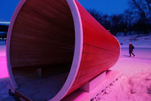 JOHN WOODS / WINNIPEG FREE PRESS
#HugMug which is part of the Warming Hut exhibit on the Red and Assiniboine Rivers in Winnipeg Tuesday, February 20, 2018.