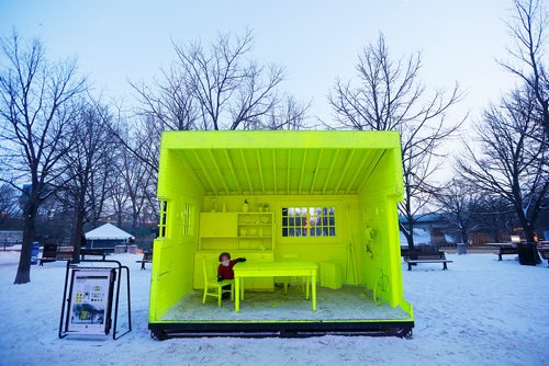 JOHN WOODS / WINNIPEG FREE PRESS
Josie Grisim plays in HyggeHouse which is part of the Warming Hut exhibit on the Red and Assiniboine Rivers in Winnipeg Tuesday, February 20, 2018.