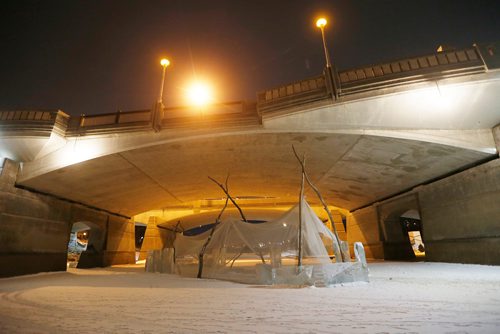 JOHN WOODS / WINNIPEG FREE PRESS
Temple of Lost Things sits under The Norwood Bridge and is part of the Warming Hut exhibit on the Red and Assiniboine Rivers in Winnipeg Tuesday, February 20, 2018.