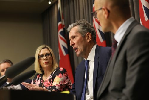RUTH BONNEVILLE / WINNIPEG FREE 
PRESS 

Premier Brian Pallister answers questions from the media during press conference on work place safety in response to recent sexual harassment charges Thursday.  
Finance Minister Cameron Friesen (far left), 
Sustainable Development Minister Rochelle Squires, minister responsible for the status of women and 
Fred Meier, clerk of the executive council were also at presser.  


FEB 22, 2018