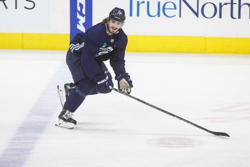 MIKE DEAL / WINNIPEG FREE PRESS
Winnipeg Jets' Nic Petan (19), during practice at Bell MTS Place Thursday morning.
180222 - Thursday, February 22, 2018.