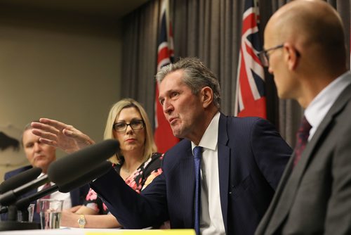 RUTH BONNEVILLE / WINNIPEG FREE 
PRESS 

Premier Brian Pallister answers questions from the media during press conference on work place safety in response to recent sexual harassment charges, at the Leg Thursday.  
Finance Minister Cameron Friesen (far left), 
Sustainable Development Minister Rochelle Squires, minister responsible for the status of women and 
Fred Meier, clerk of the executive council were also at presser.  


FEB 22, 2018