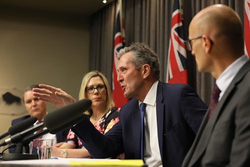 RUTH BONNEVILLE / WINNIPEG FREE 
PRESS 

Premier Brian Pallister answers questions from the media during press conference on work place safety in response to recent sexual harassment charges, at the Leg Thursday.  
Finance Minister Cameron Friesen (far left), 
Sustainable Development Minister Rochelle Squires, minister responsible for the status of women and 
Fred Meier, clerk of the executive council were also at presser.  


FEB 22, 2018