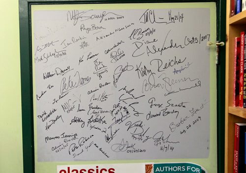 BORIS MINKEVICH / WINNIPEG FREE PRESS
Whodunit Mystery Book Store at 165 Lilac Street. Wall of Fame signed by authors who've read there thru the years. DAVE SANDERSON STORY.  Feb. 22, 2018