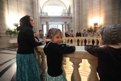 RUTH BONNEVILLE / WINNIPEG FREE 
PRESS 


Students from  Baker Hutterite Colony  gather in the rotunda  while on tour of the Manitoba Legislative Thursday.

Standup photo  



FEB 22, 2018