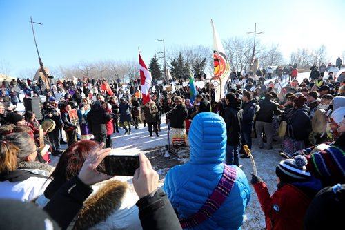 RUTH BONNEVILLE / WINNIPEG FREE PRESS


Hundreds of people march from the Law Courts to the the Forks holding signs  in support of Tina Fontaine's family members after a not guilty verdict was issued to Tina's accused killer, Raymond Cormier, Thursday.  

February 23, 2018
