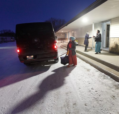PHIL HOSSACK / WINNIPEG FREE PRESS - Team members load the van with gear at the Baker Community before heading to MacGregor for the annual charity game. See Melissa Martin's story. February 23, 2018