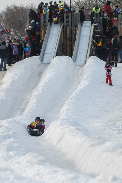 MIKE DEAL / WINNIPEG FREE PRESS
The sled towers were a big draw during the last weekend at the Festival du Voyageur in Fort Gibraltar.
180224 - Saturday, February 24, 2018.
