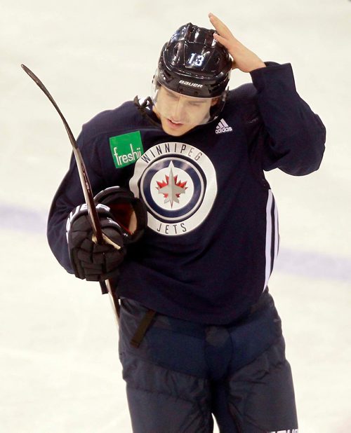 BORIS MINKEVICH / WINNIPEG FREE PRESS
Winnipeg Jets Hockey practice at Bell MTS Place arena. #13 Brandon Tanev. MIKE MCINTYRE STORY. Feb. 26, 2018