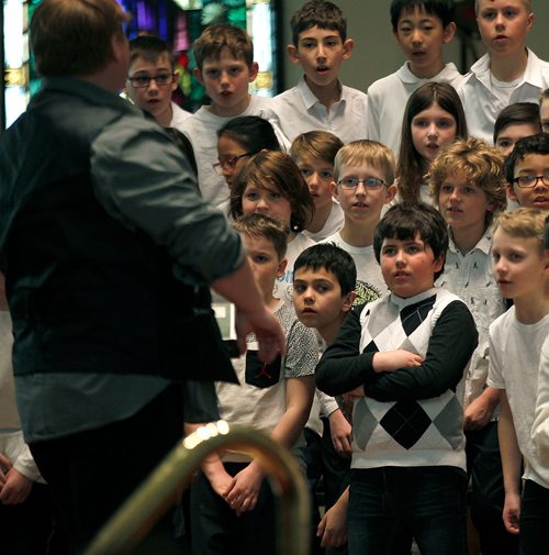 PHIL HOSSACK / WINNIPEG FREE PRESS - Grade 3-5 students from Royal School listen intently to comments from adjudicator Stuart Sladden Monday at Westminister United Church after their performance in this years Music Festival. See release? -  February 26, 2018