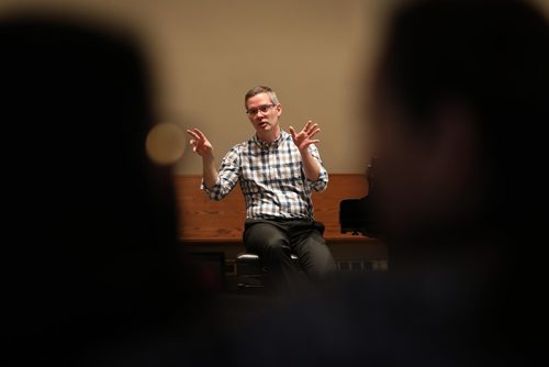 RUTH BONNEVILLE / WINNIPEG FREE PRESS


Darryle Friesen, adjudicator with the 100th annual Winnipeg Music Festival, advises and encourages grade 6 music students after their recital at Sterling Mennonite Fellowship Church Wednesday.  The festival runs February 21  March 19, 2018.



FEB 26, 2018