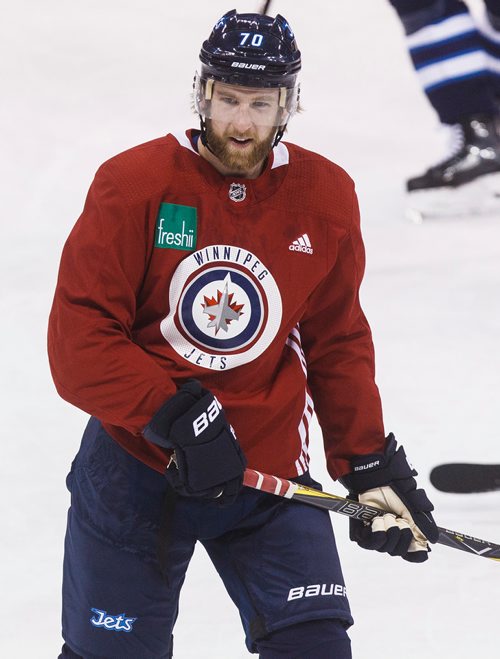 MIKE DEAL  / WINNIPEG FREE PRESS
Winnipeg Jets' Joe Morrow (70) during practice at Bell MTS Place just hours before playing against the Nashville Predators.
180227 - Tuesday, February 27, 2018.