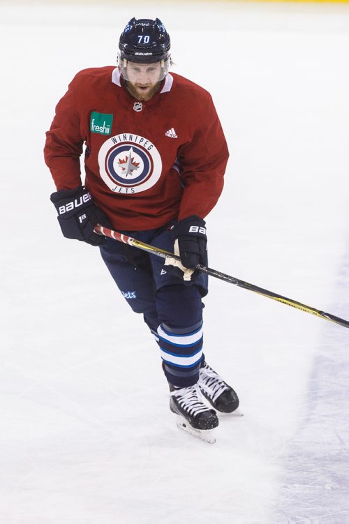 MIKE DEAL  / WINNIPEG FREE PRESS
Winnipeg Jets' Joe Morrow (70) during practice at Bell MTS Place just hours before playing against the Nashville Predators.
180227 - Tuesday, February 27, 2018.