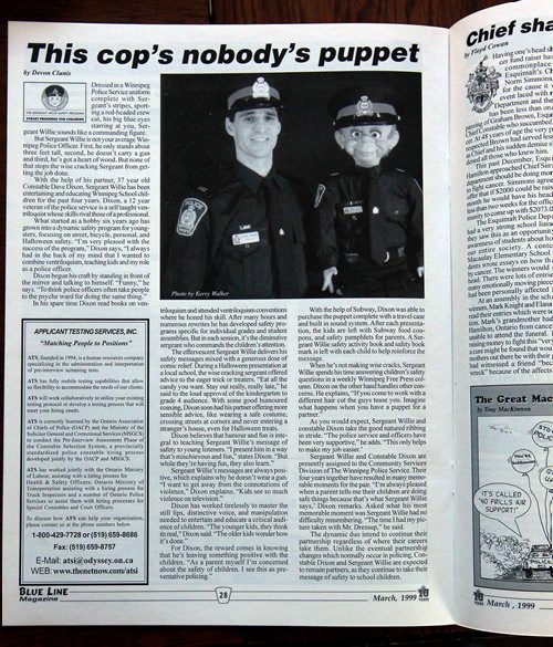 BORIS MINKEVICH / WINNIPEG FREE PRESS
Police officer Dave Dixon and his dummy Sgt. Willie are retiring this week. Dixon and his dummy ran public education programs in public schools in the early 2000s. Hes retiring and the dummy is going into the Wpg Police Museum on Friday. Here is some media that they used in the day to promote the show. BILL REDEKOP STORY. Feb. 27, 2018