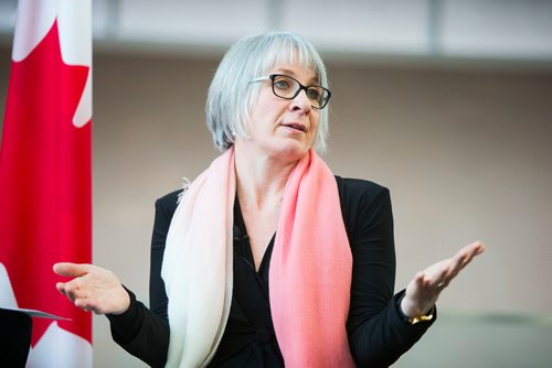 MIKAELA MACKENZIE / WINNIPEG FREE PRESS
Patty Hajdu, Minister of Employment, Workforce Development, and Labour, discusses the 2018 budget at the Canadian Museum of Human Rights in Winnipeg, Manitoba on Wednesday, Feb. 28, 2018.
180228 - Wednesday, February 28, 2018.